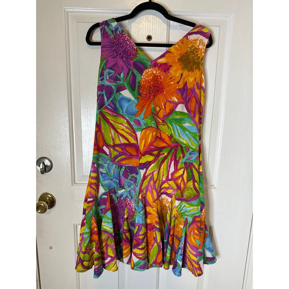 Lauren Ralph Lauren Dress 8 Floral V-Neck Sleeveless Drop Waist Tropical Dress - Picture 3 of 5